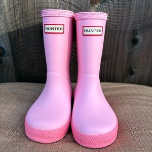 Hunter Girls 10 / Boys 9 First Classic Waterproof Rain Boot Pink Pull On Lined